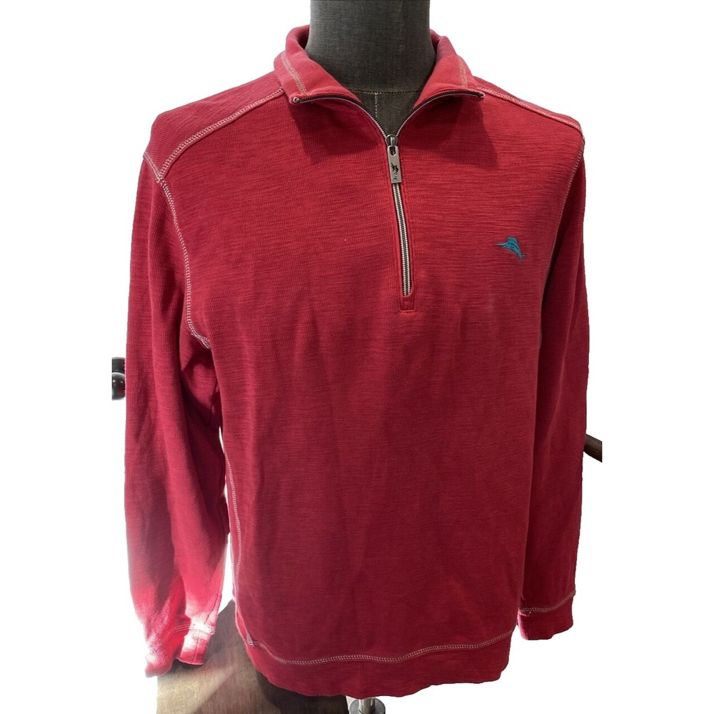 Tommy Bahama Long Sleeve Red Pullover Shirt 1/4 Zip Medium